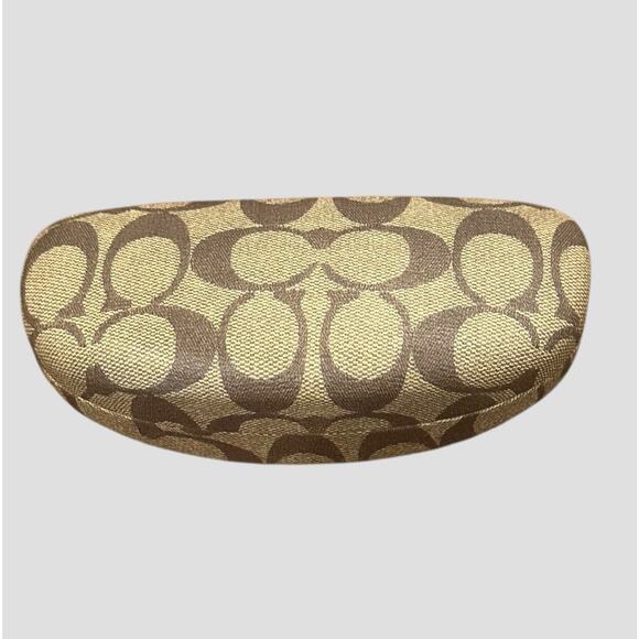 COACH Signature Tan Brown Logo Monogram Hard Clam Shell Sunglass Eyeglass Case - Picture 3 of 5